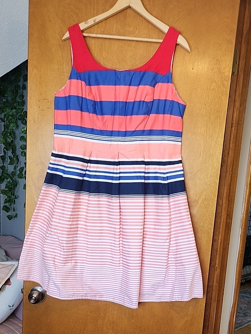 Striped Sleeveless Dress in Coral, Blue & Navy